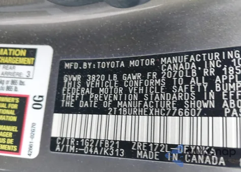 2017 Toyota Corolla Le from USA, damaged, VIN 2T1BURHEXHC776607